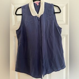 Lilly Pulitzer Andria 100% Silk Navy Sleeveless Blouse